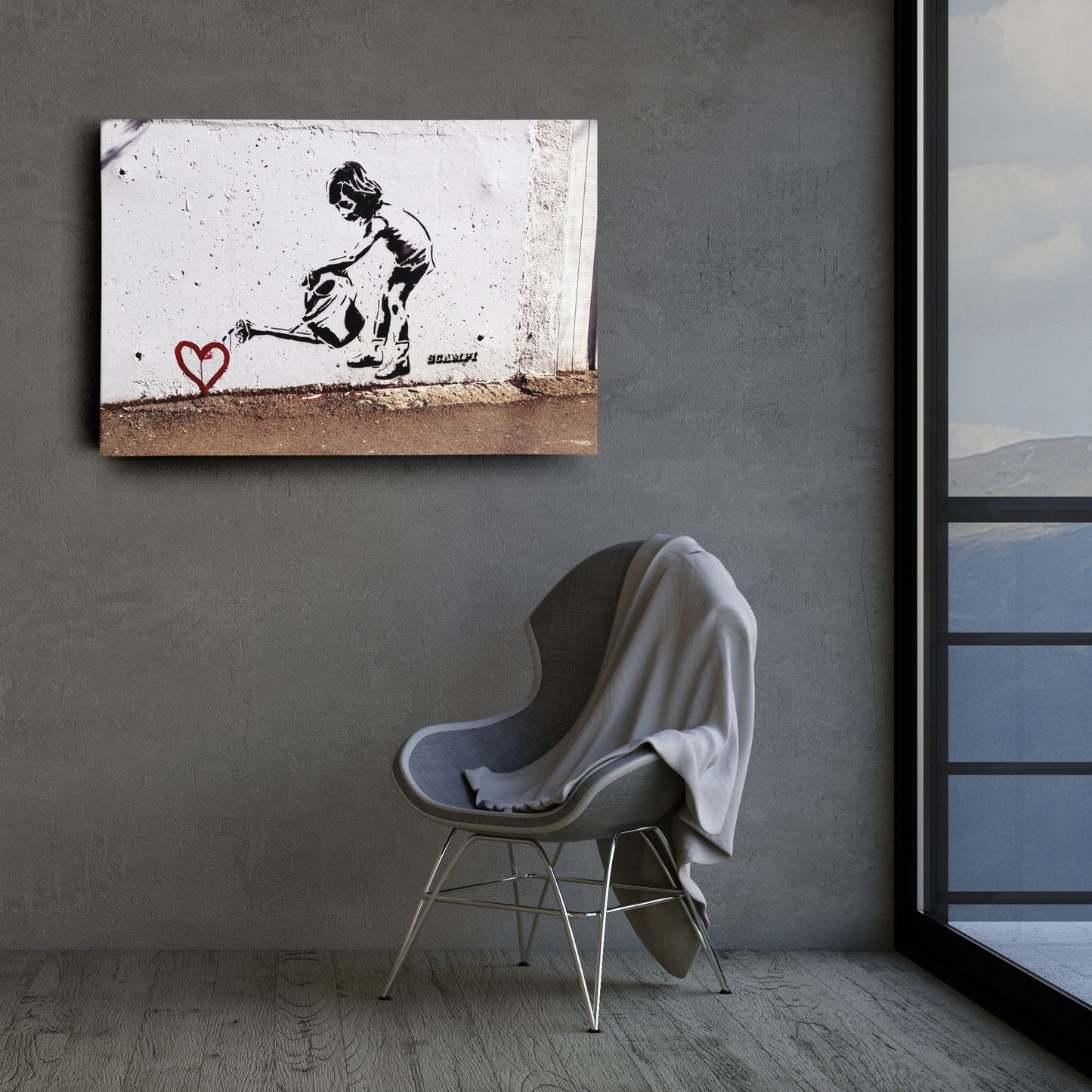 Banksy 'Children Water to Love Heart' Canvas Print - Framed Wall Art