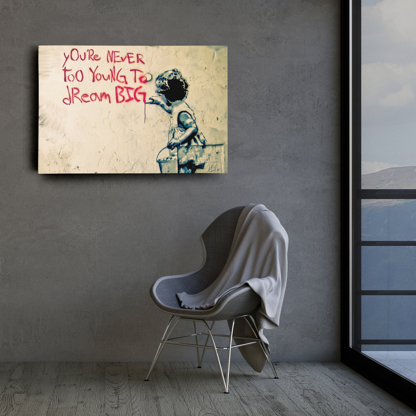 Banksy 'You Are Never Too Young to Dream Big' Quote Canvas Print - Framed Wall Art