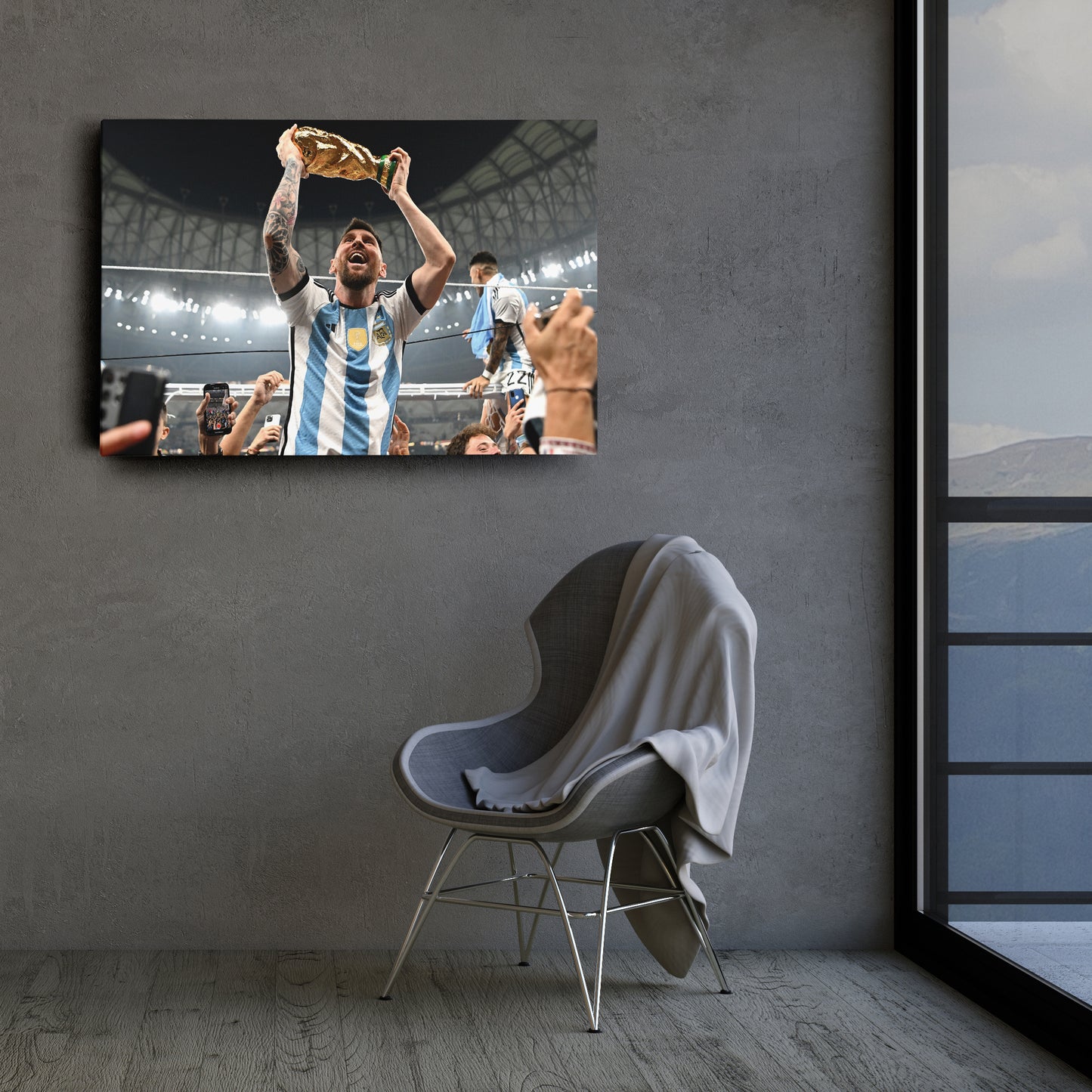 Lionel Messi Historic World Cup Trophy Canvas Art - Soccer Wall Decor Poster