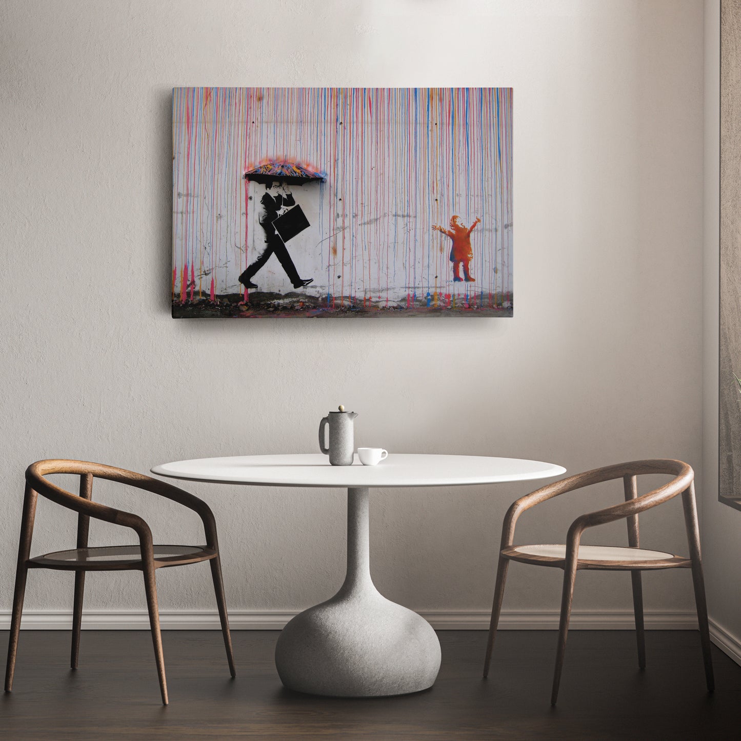 Banksy 'Raining Paint' Minimalist Canvas Print - Framed Wall Art