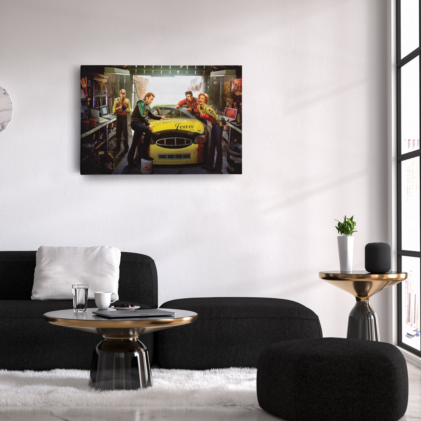 Marilyn Monroe, Elvis Presley & James Dean - Racing Car Canvas Wall Art Decor