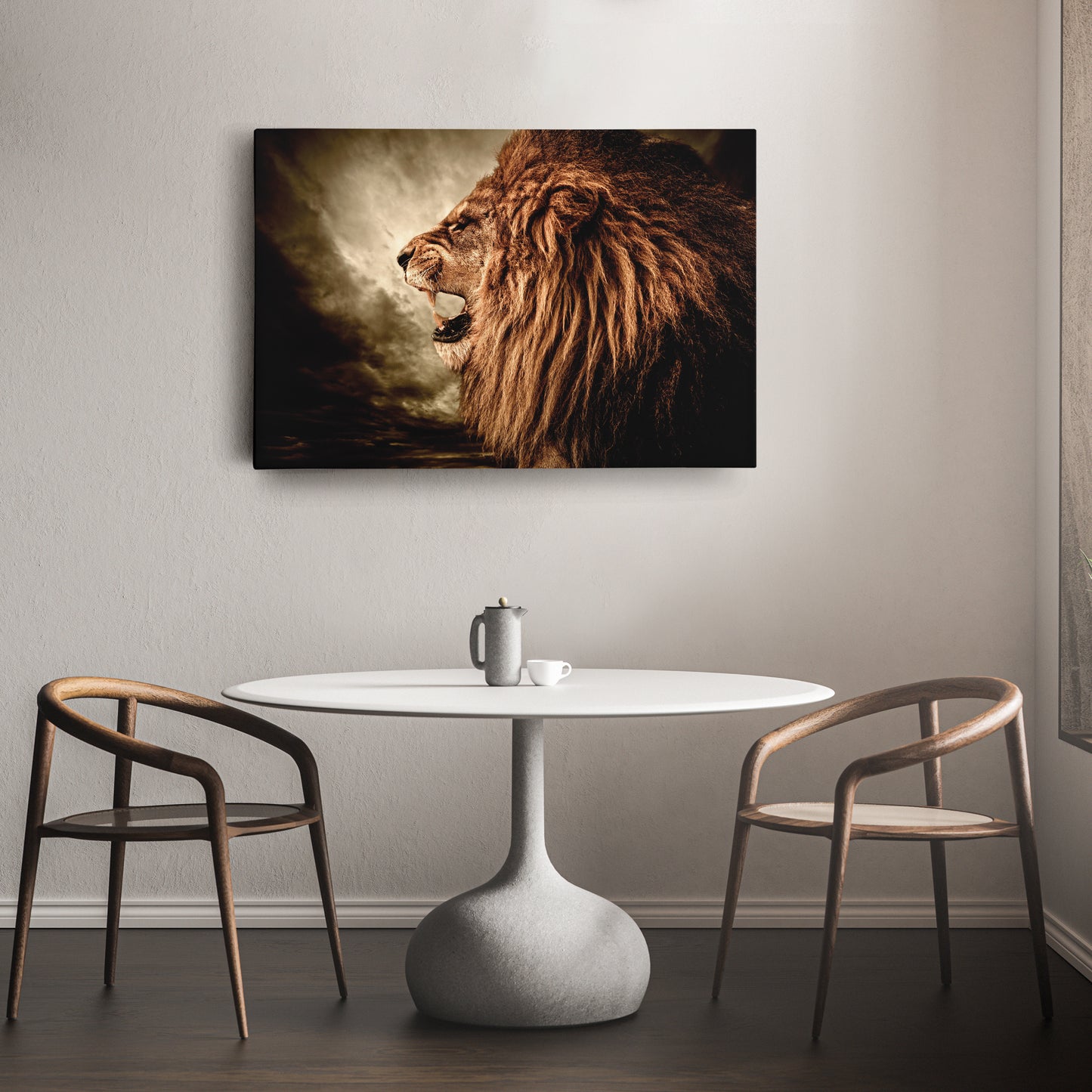Roaring Lion Against Stormy Sky - Canvas Wall Art Decor