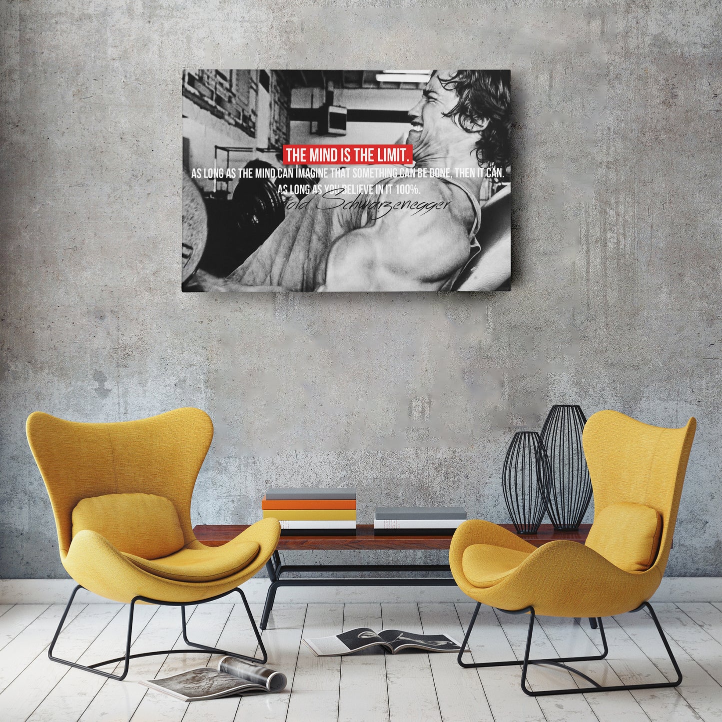 Arnold Schwarzenegger Motivational Quote Canvas Print – Wall Art for Home Office & Fitness Decor