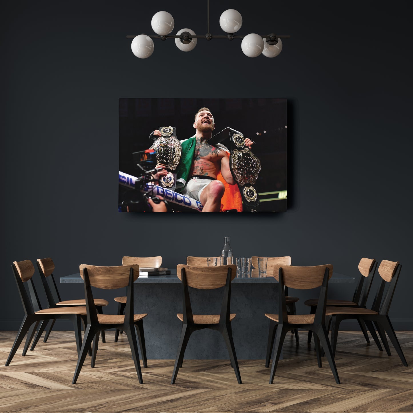 Conor McGregor Celebrating with Belts Canvas Wall Art Decor - UFC Victory Poster