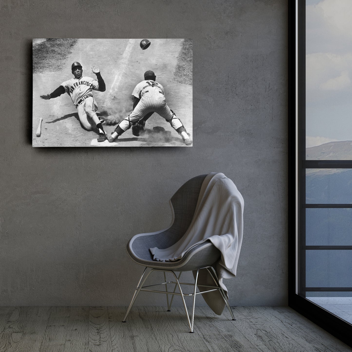 Willie Mays Sliding into Home Plate Canvas Art - MLB Baseball Wall Decor