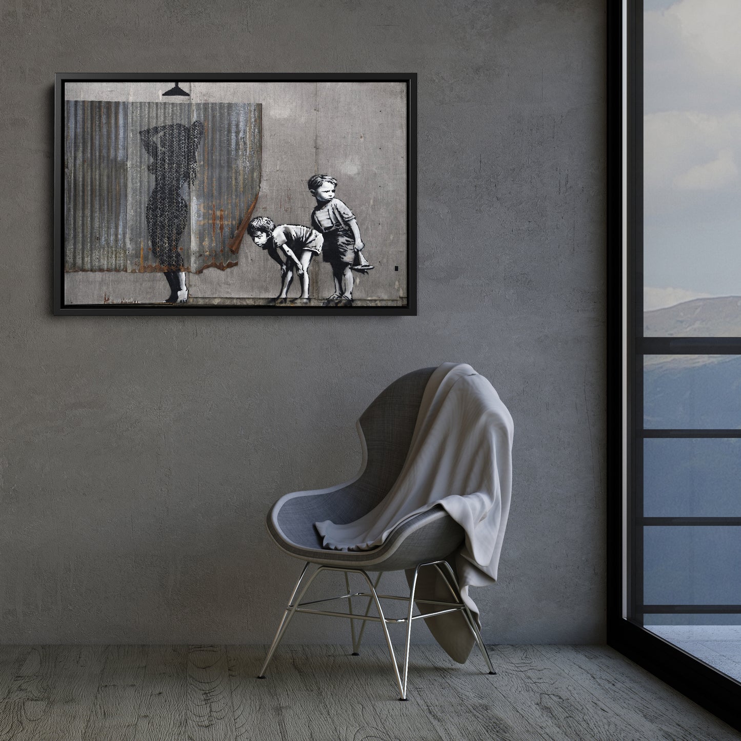Banksy 'Lady Shower' Canvas Print - Framed Wall Art