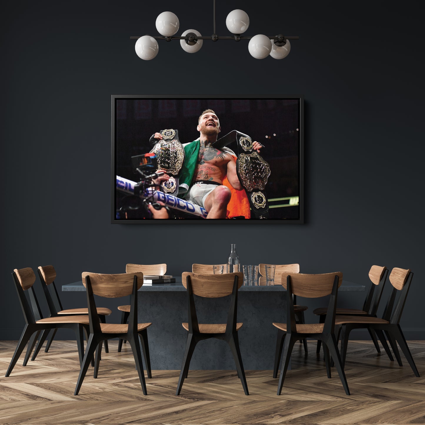 Conor McGregor Celebrating with Belts Canvas Wall Art Decor - UFC Victory Poster