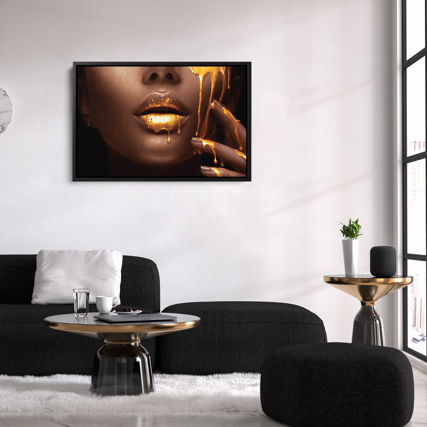 Dripping Gold Lips - Canvas Wall Art Decor