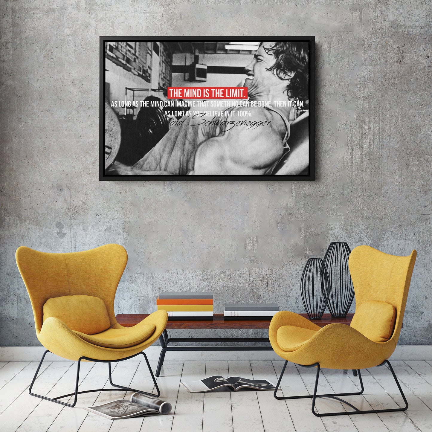 Arnold Schwarzenegger Motivational Quote Canvas Print – Wall Art for Home Office & Fitness Decor
