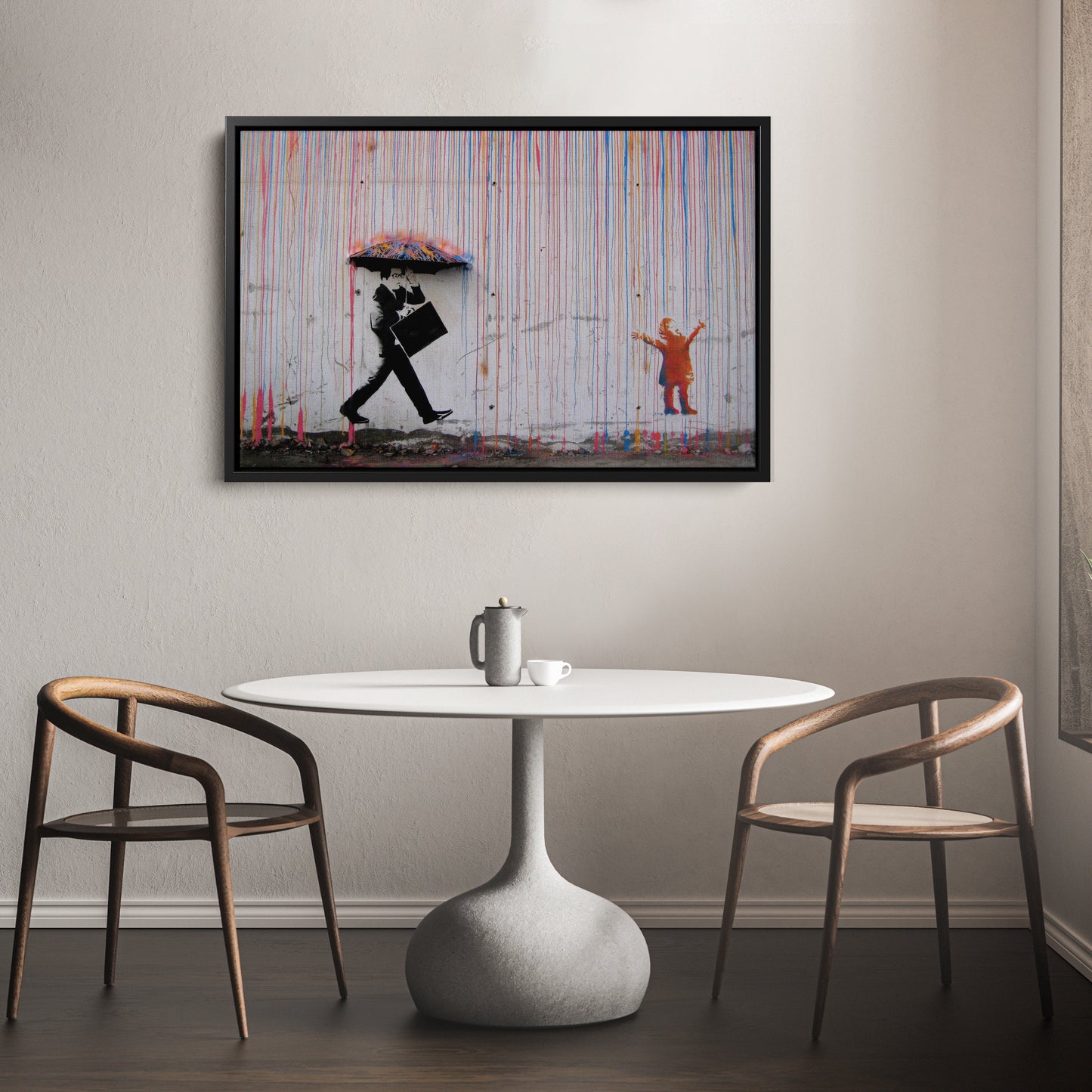 Banksy 'Raining Paint' Minimalist Canvas Print - Framed Wall Art