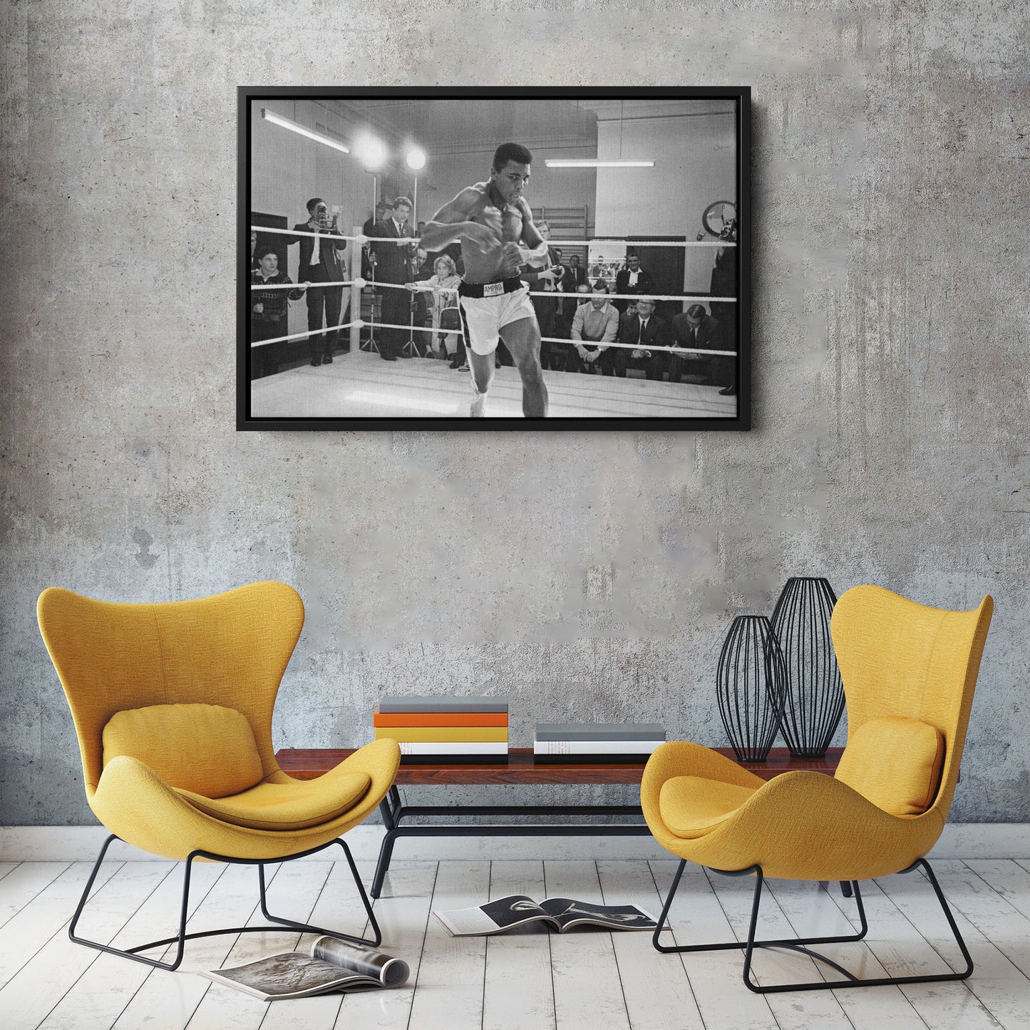 Muhammad Ali Training Canvas Art – Boxing Champion Black and White Decor