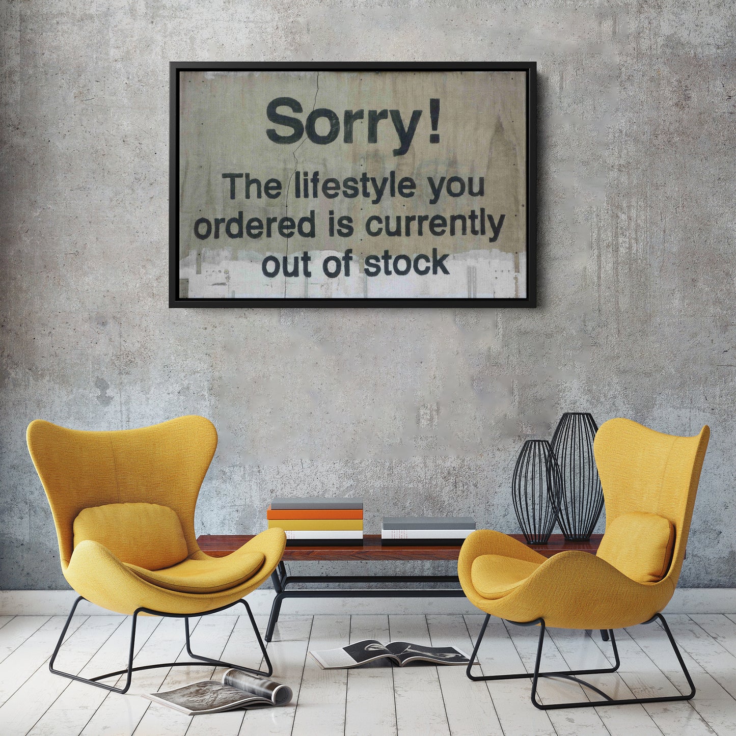 Banksy 'Out of Stock' Quote Canvas Print - Framed Wall Art