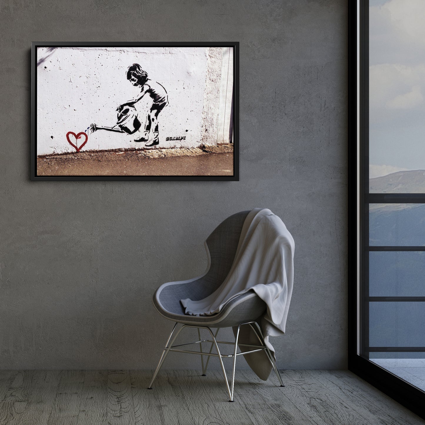 Banksy 'Children Water to Love Heart' Canvas Print - Framed Wall Art