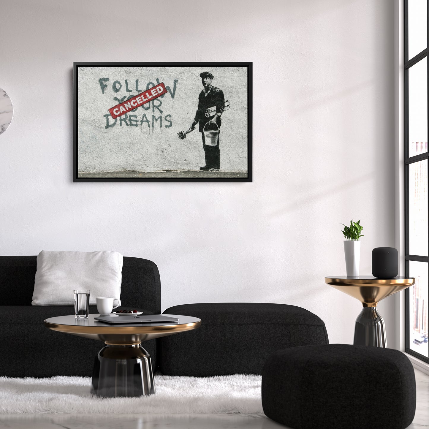 Banksy 'Follow Your Dreams Cancelled' Canvas Print - Framed Wall Art