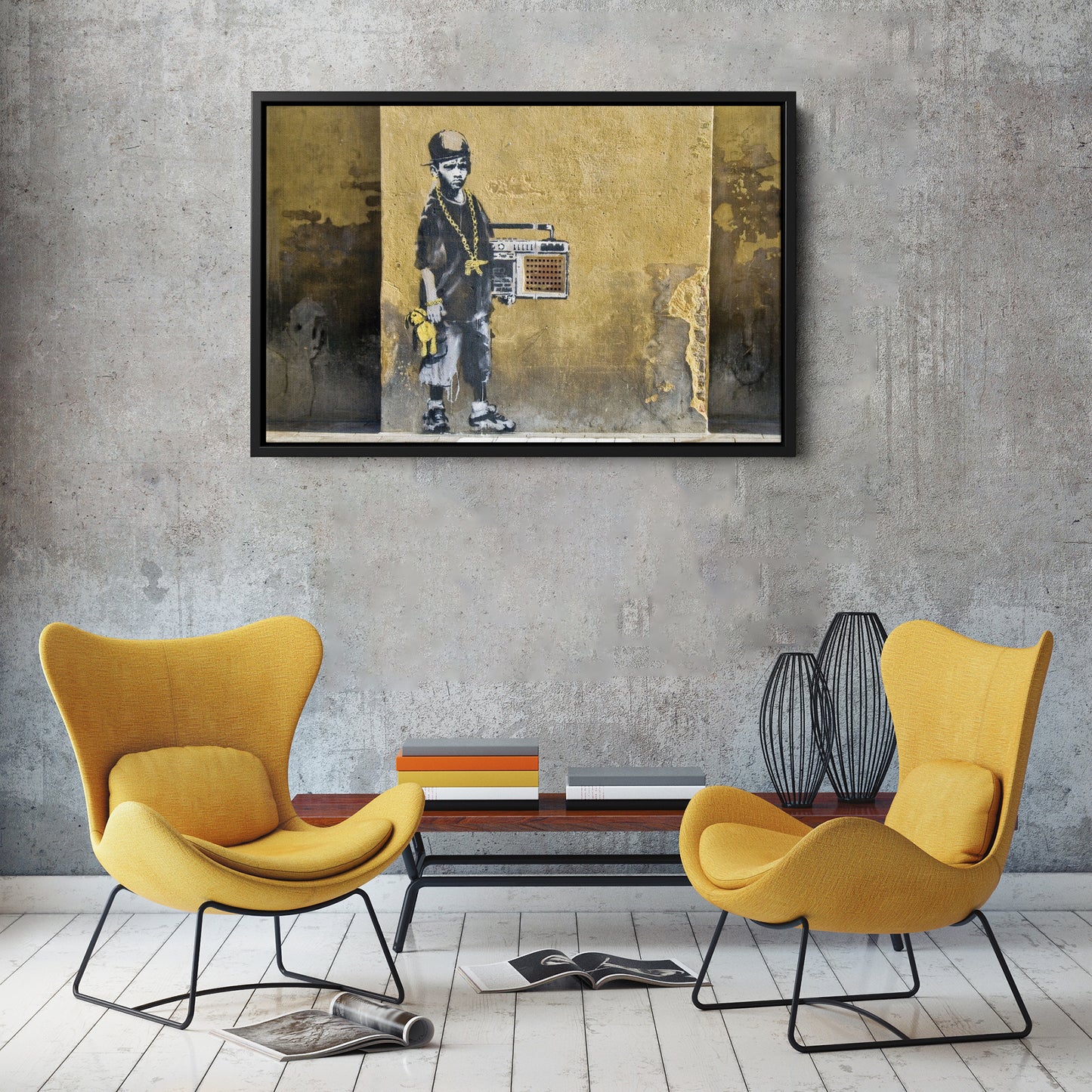Banksy 'Children with Stereo' Canvas Print - Framed Wall