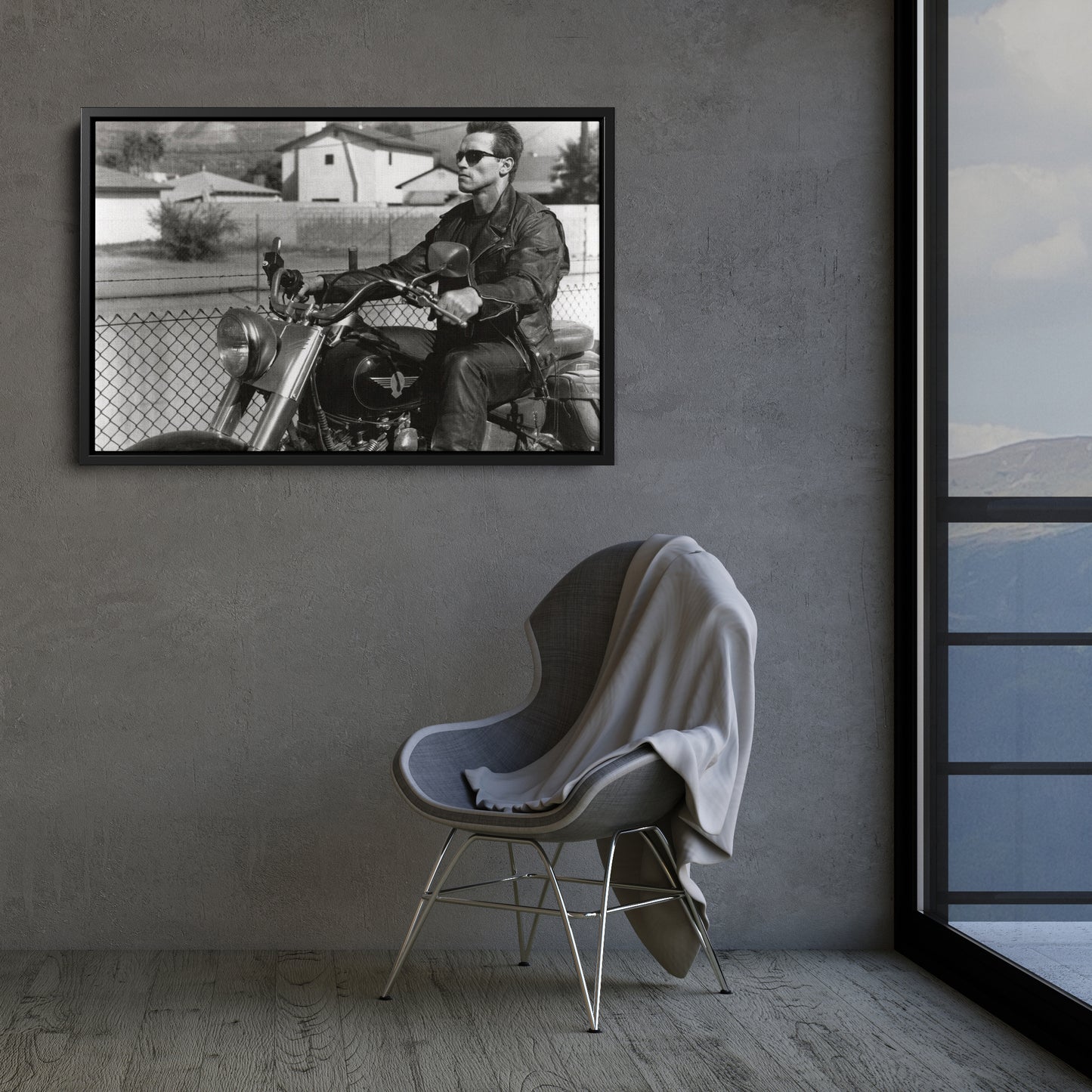 Arnold Schwarzenegger Terminator Movie Scene Canvas Print – Motorcycle Wall Art for Home & Office Decor