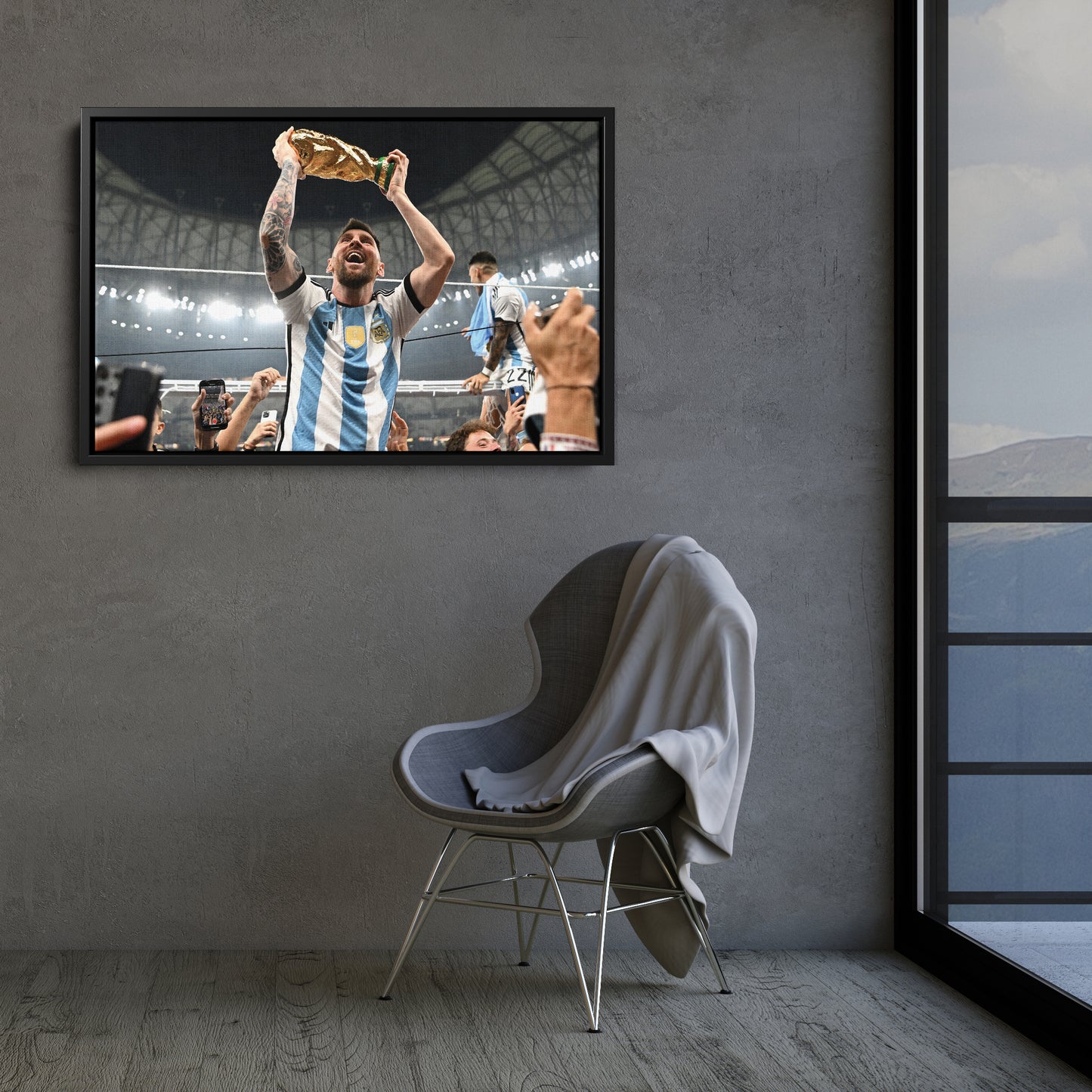 Lionel Messi Historic World Cup Trophy Canvas Art - Soccer Wall Decor Poster