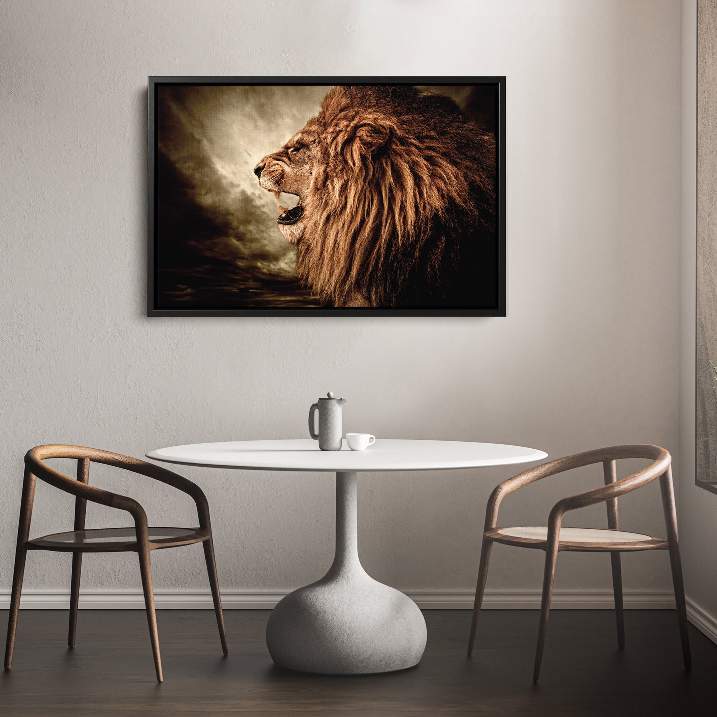 Roaring Lion Against Stormy Sky - Canvas Wall Art Decor