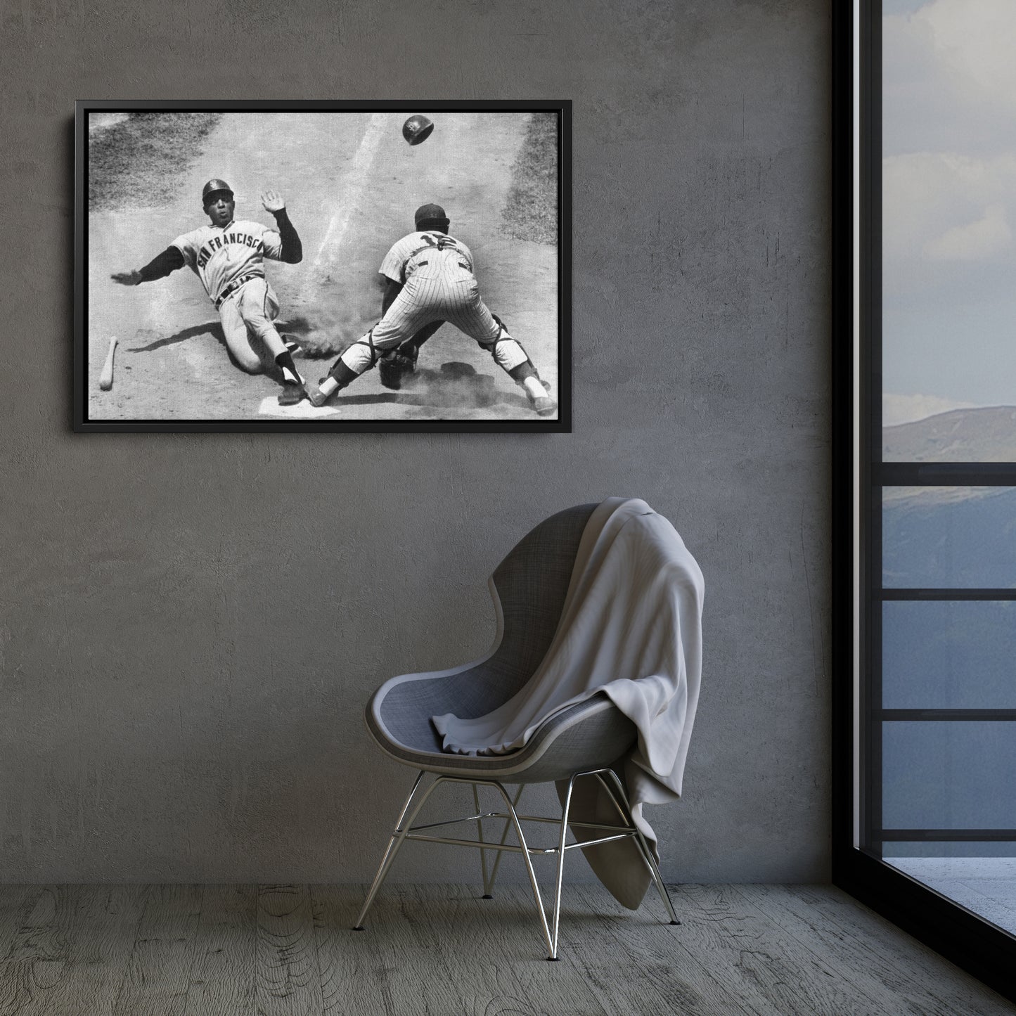 Willie Mays Sliding into Home Plate Canvas Art - MLB Baseball Wall Decor