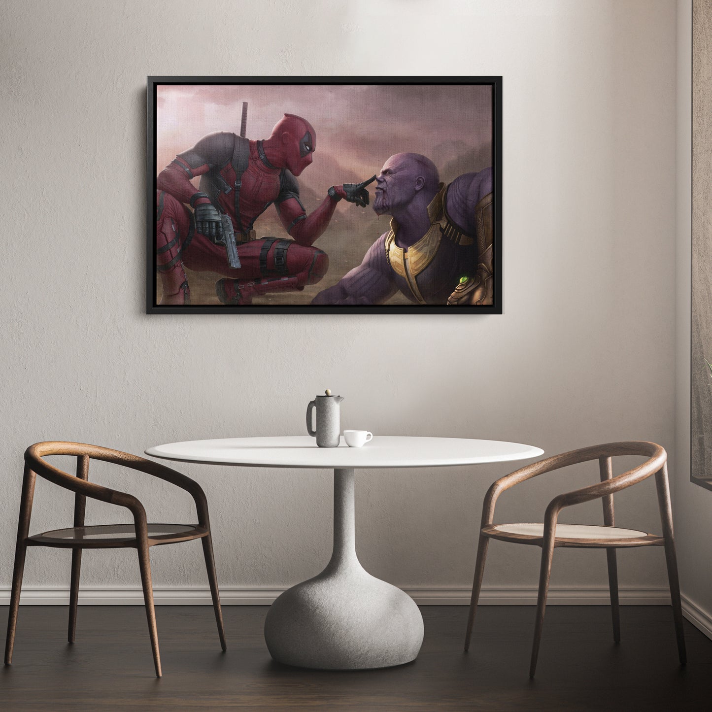 Funny Deadpool & Angry Thanos - Marvel Comics Canvas Wall Art Decor