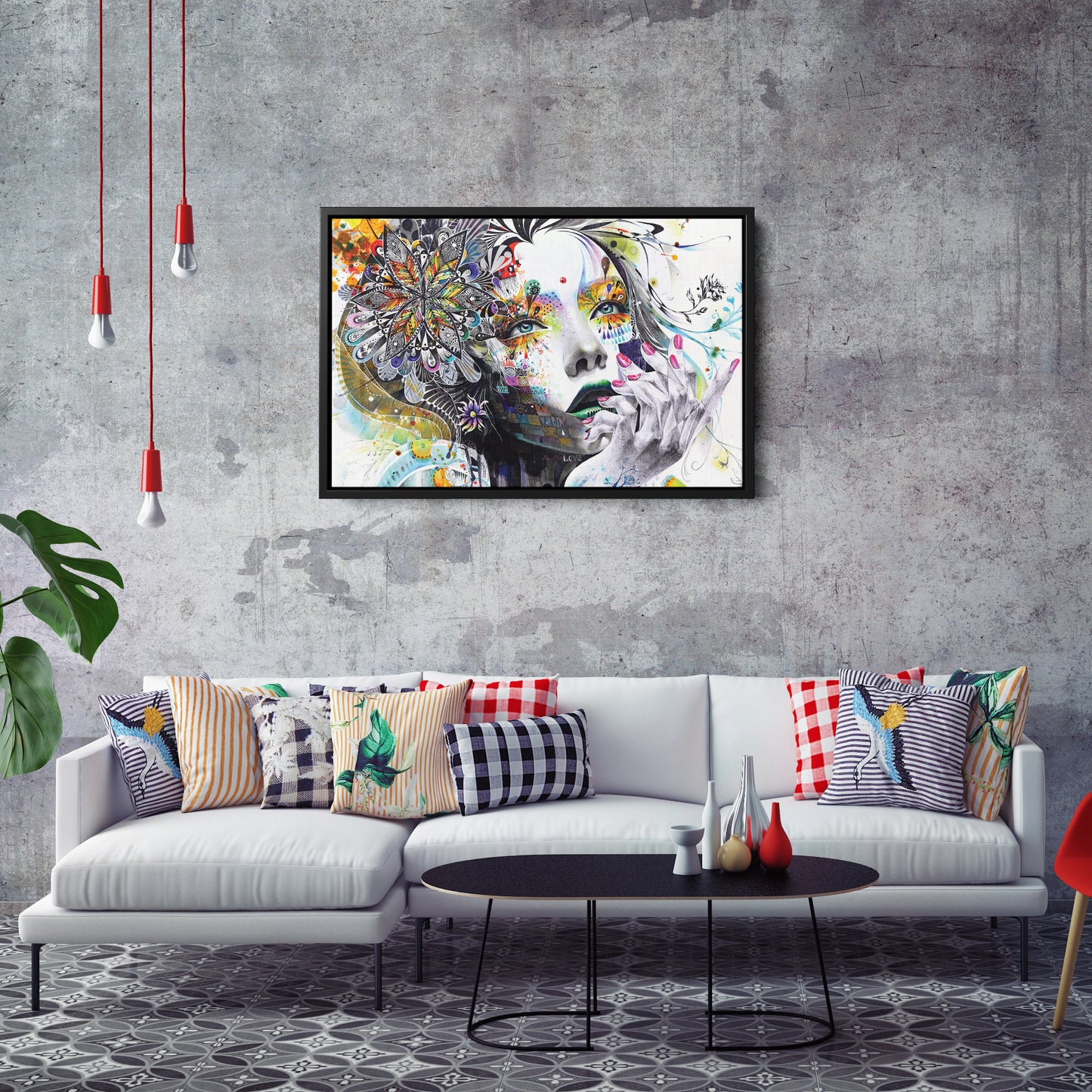 Abstract Painting of Girl with Flowers - Canvas Wall Art Decor