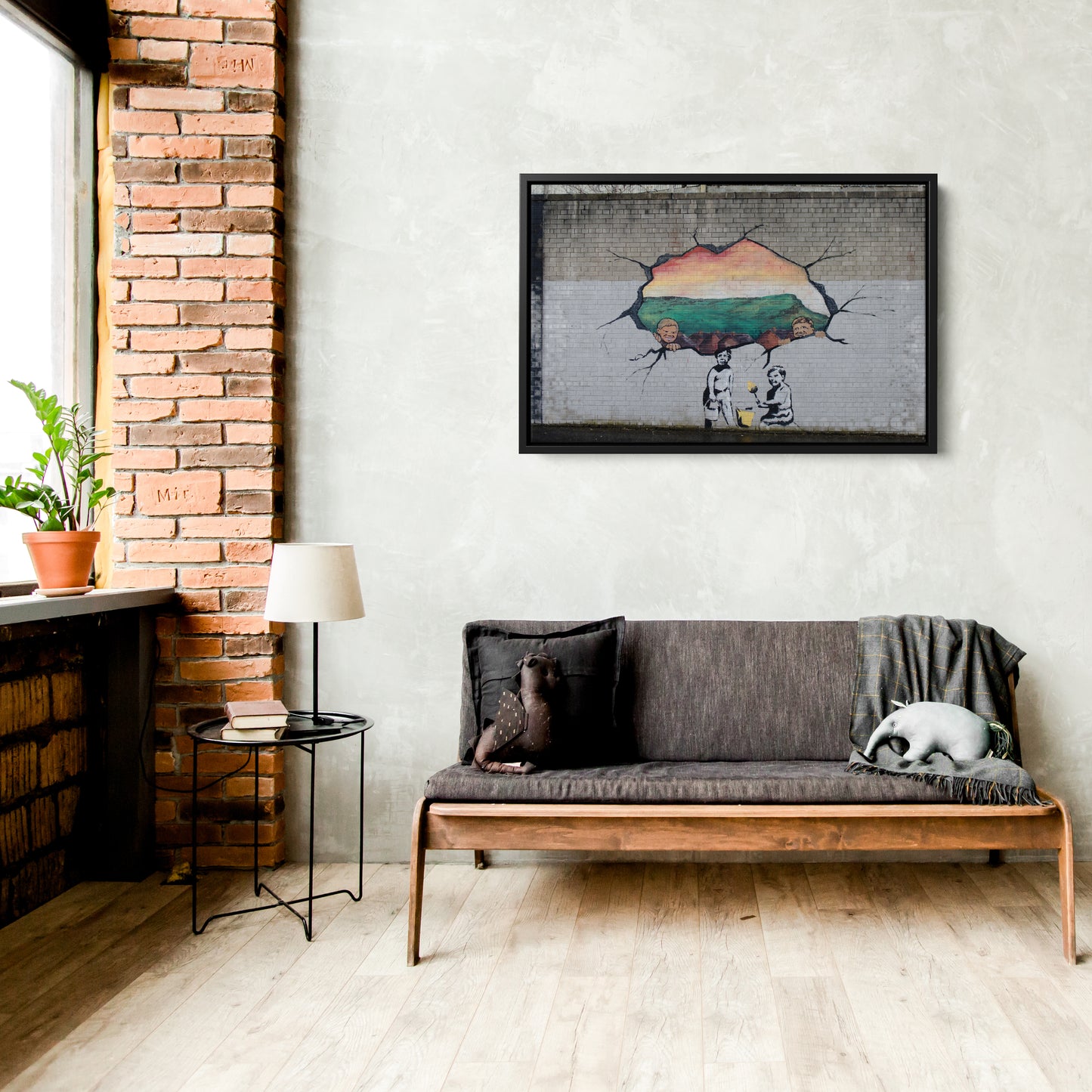 Banksy 'Graffiti Hole Wall' Canvas Print - Framed Wall Art