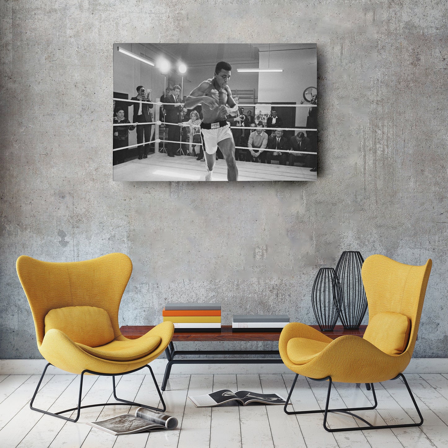 Muhammad Ali Training Canvas Art – Boxing Champion Black and White Decor