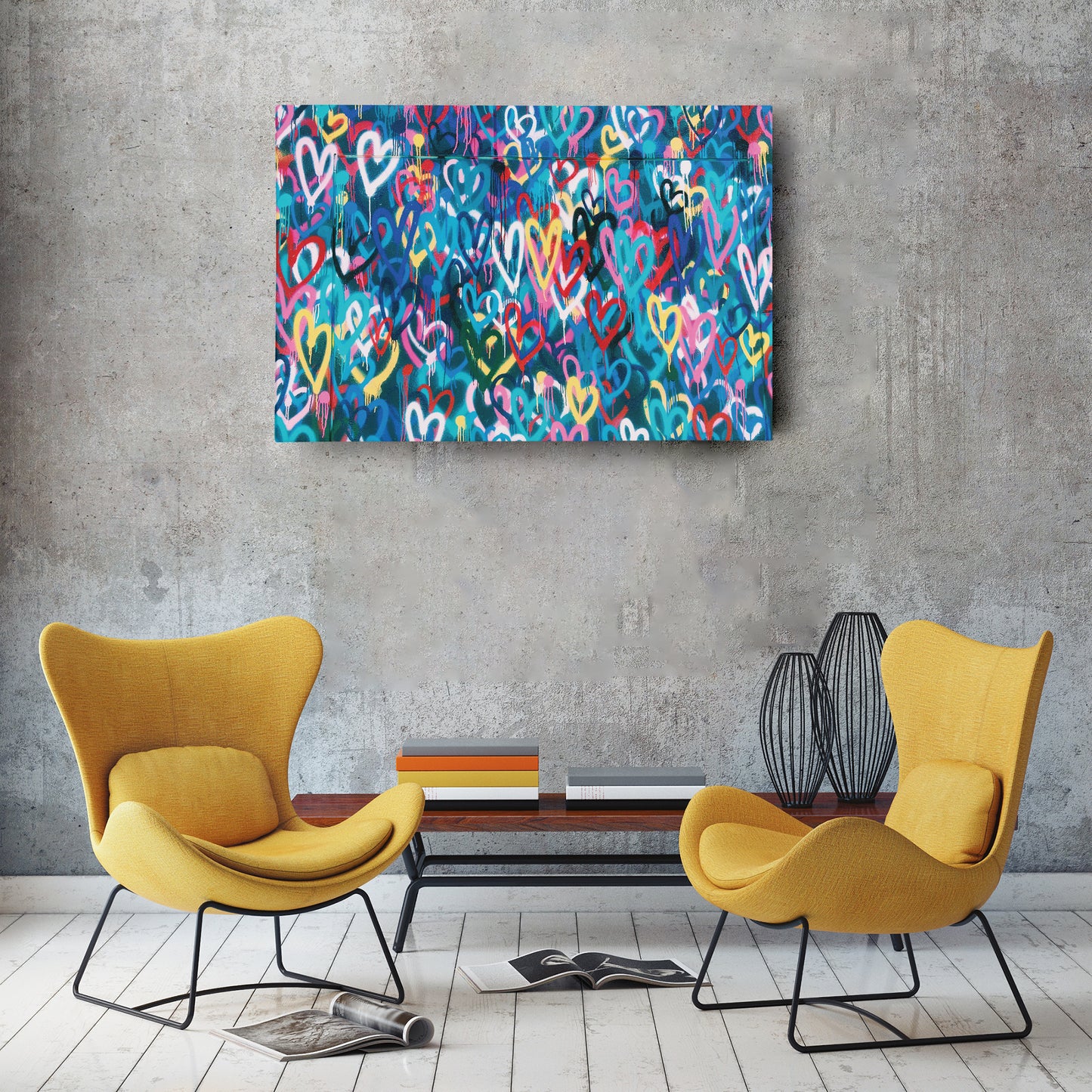 Banksy 'Love Hearts' Graffiti Canvas Print - Framed Wall Art