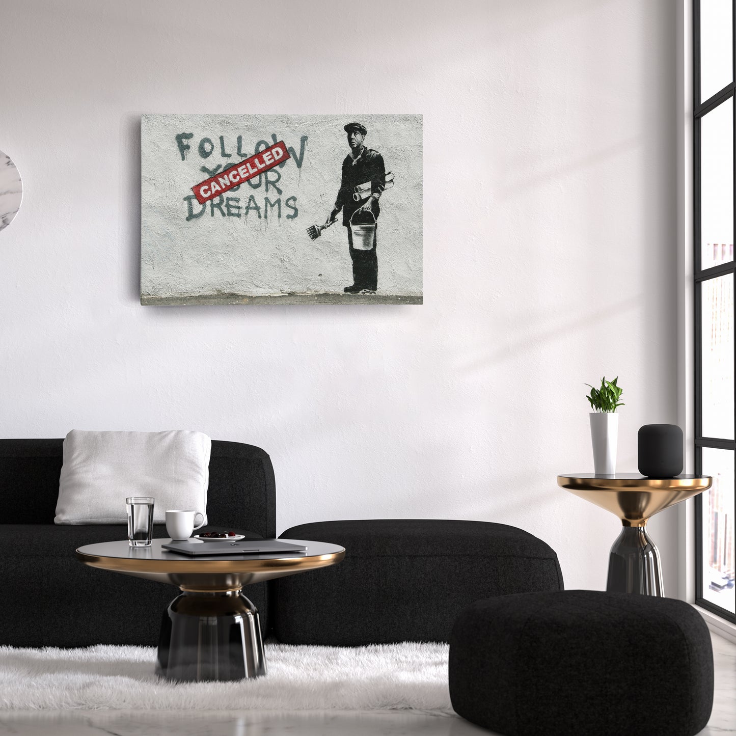 Banksy 'Follow Your Dreams Cancelled' Canvas Print - Framed Wall Art