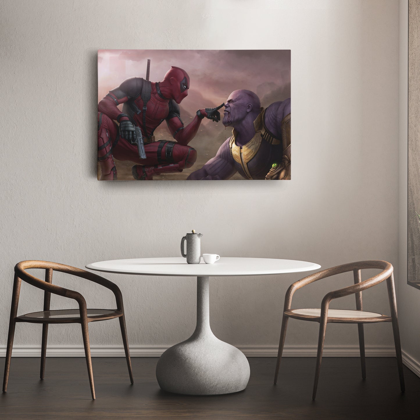Funny Deadpool & Angry Thanos - Marvel Comics Canvas Wall Art Decor