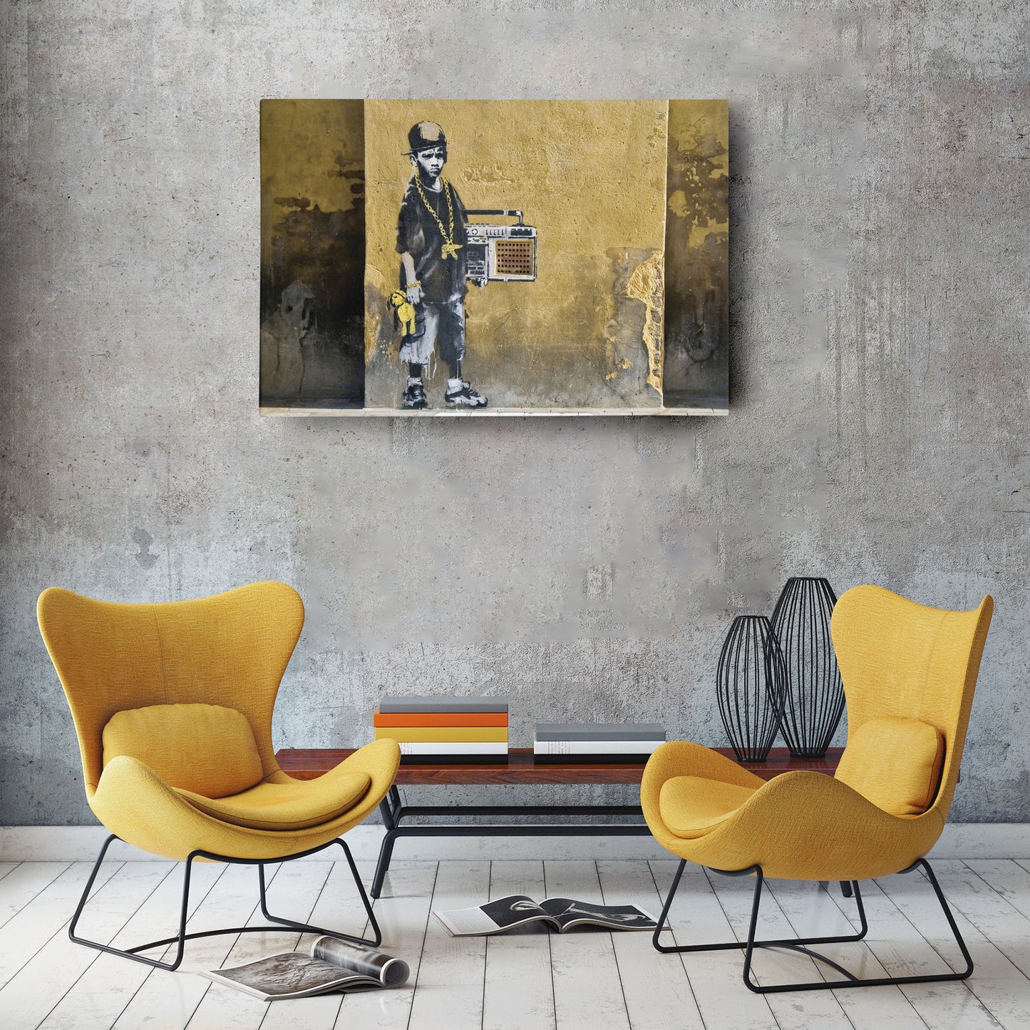 Banksy 'Children with Stereo' Canvas Print - Framed Wall