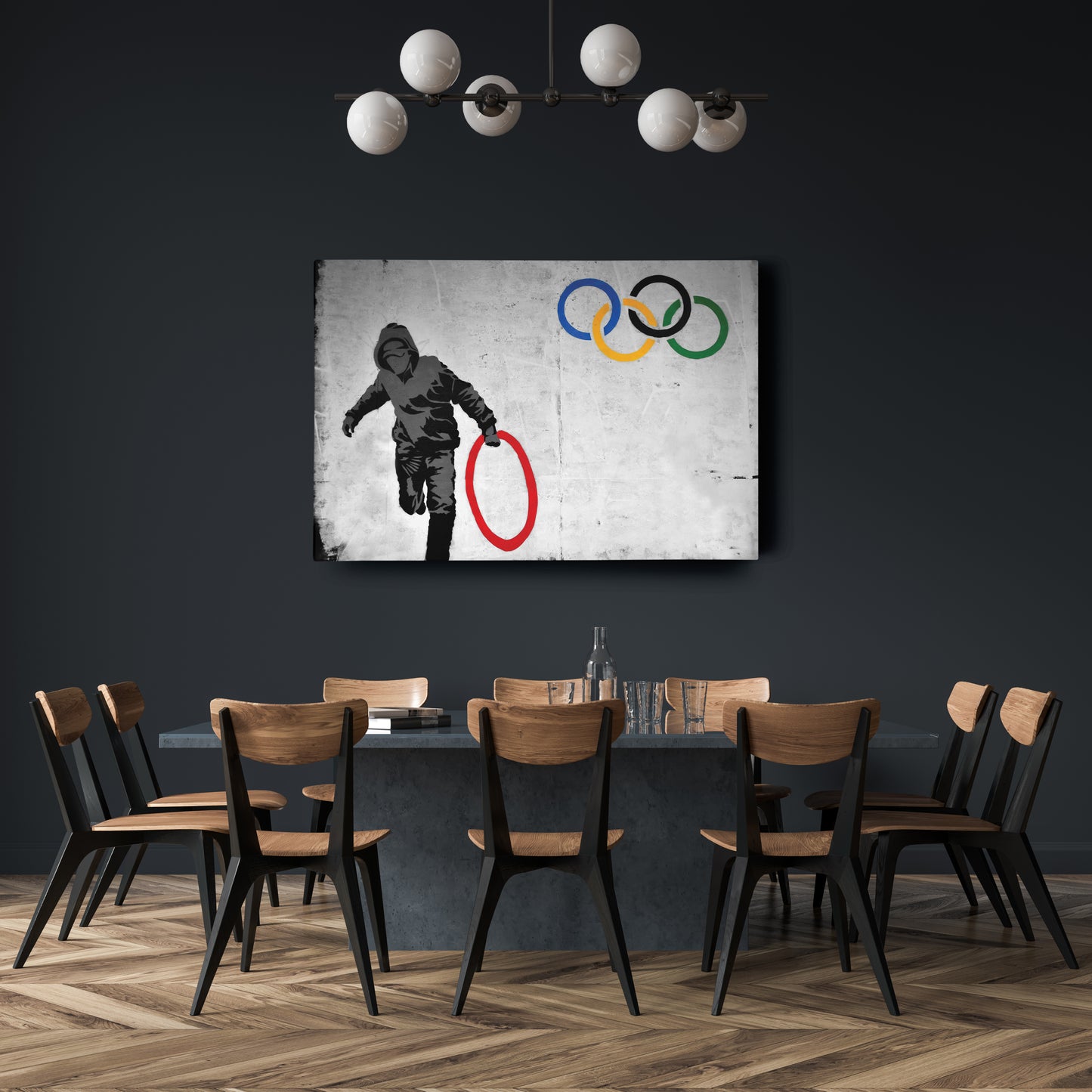 Banksy 'Olympic Ring' Canvas Print - Framed Wall Art