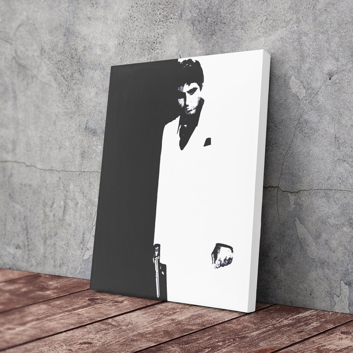 Scarface Al Pacino Black and White Canvas Art – Gangster Film Legend Decor