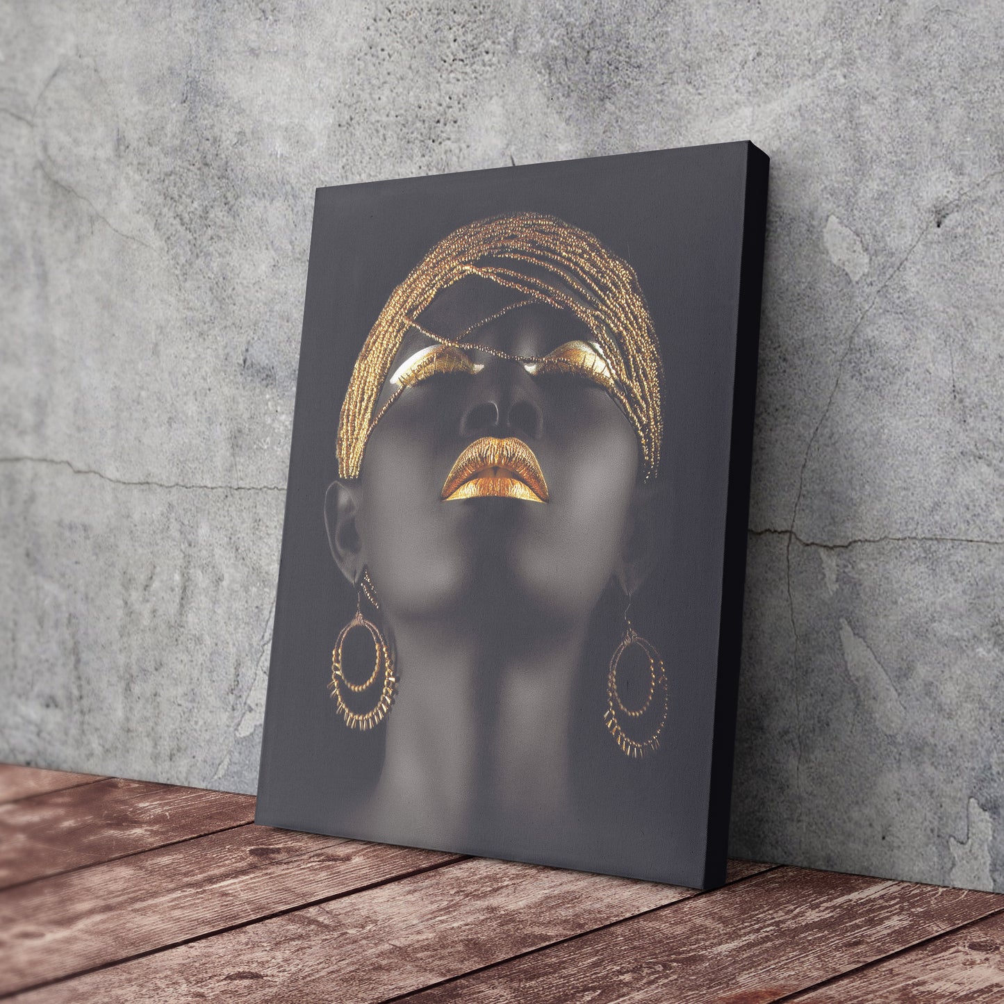 Beautiful African Woman with Golden Hair & Lips - Canvas Wall Art Decor