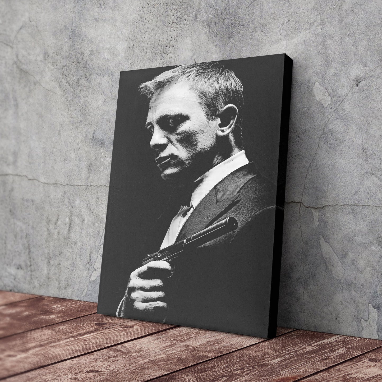 James Bond Black and White Painting Canvas Wall Art – Timeless Spy Decor