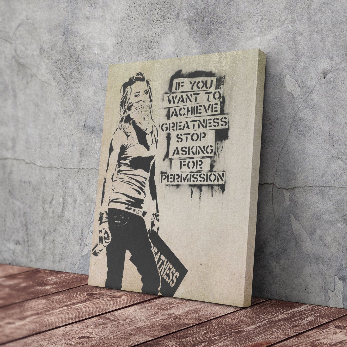 Banksy 'Girl with Quote' Canvas Print - Framed Wall Art