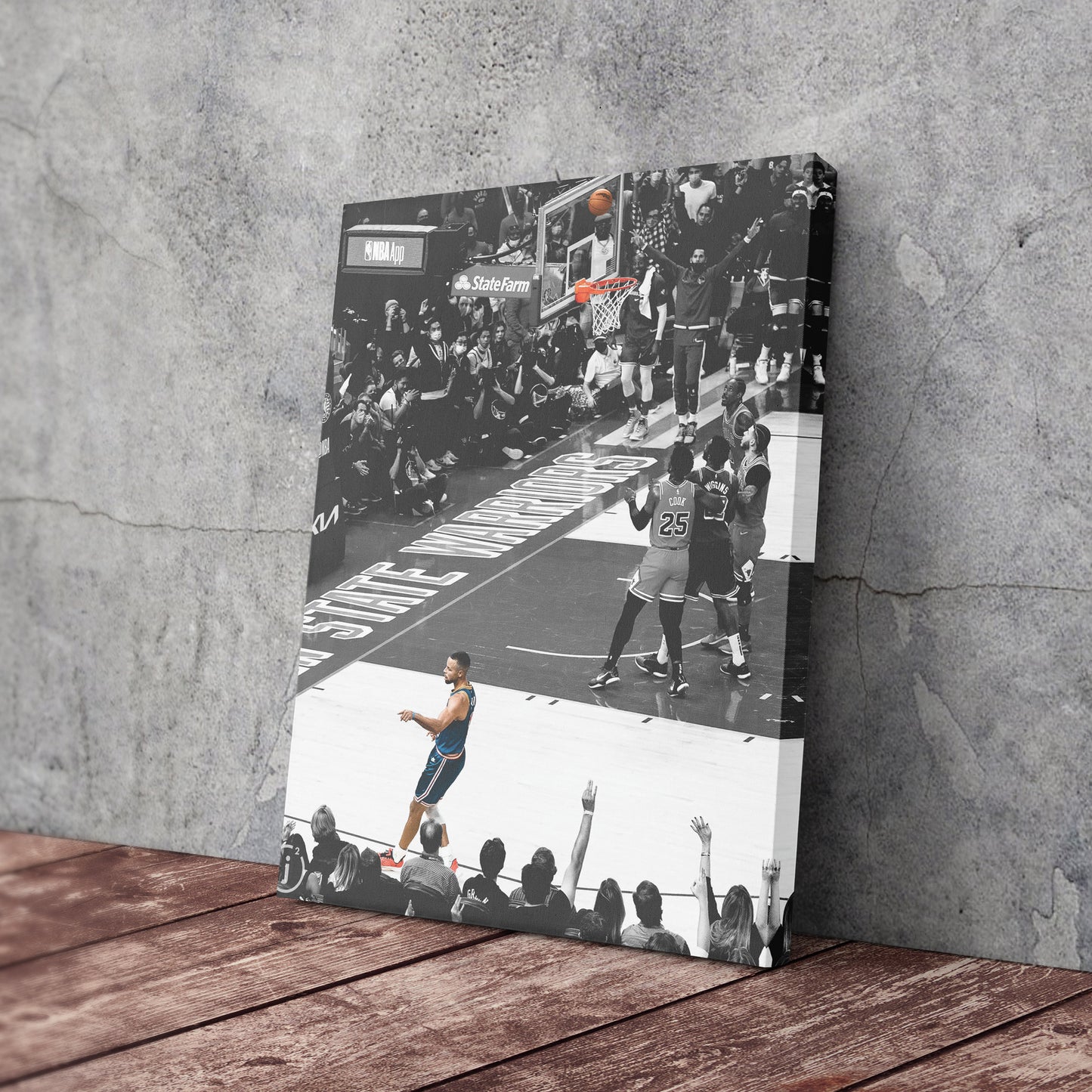 Stephen Curry No-Look Shot Canvas Art - NBA Golden State Warriors Decor