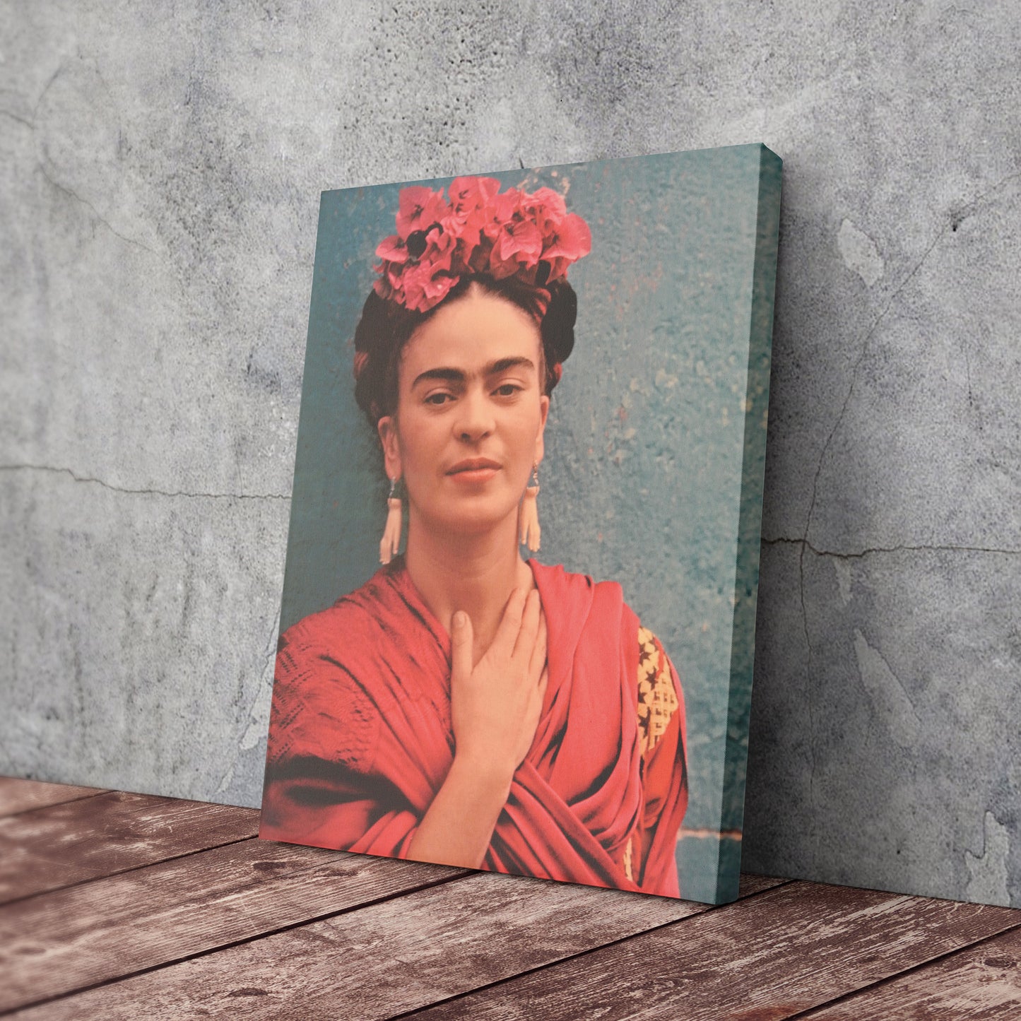 Frida Kahlo Red Dress Canvas Wall Art – Vibrant Painter's Portrait