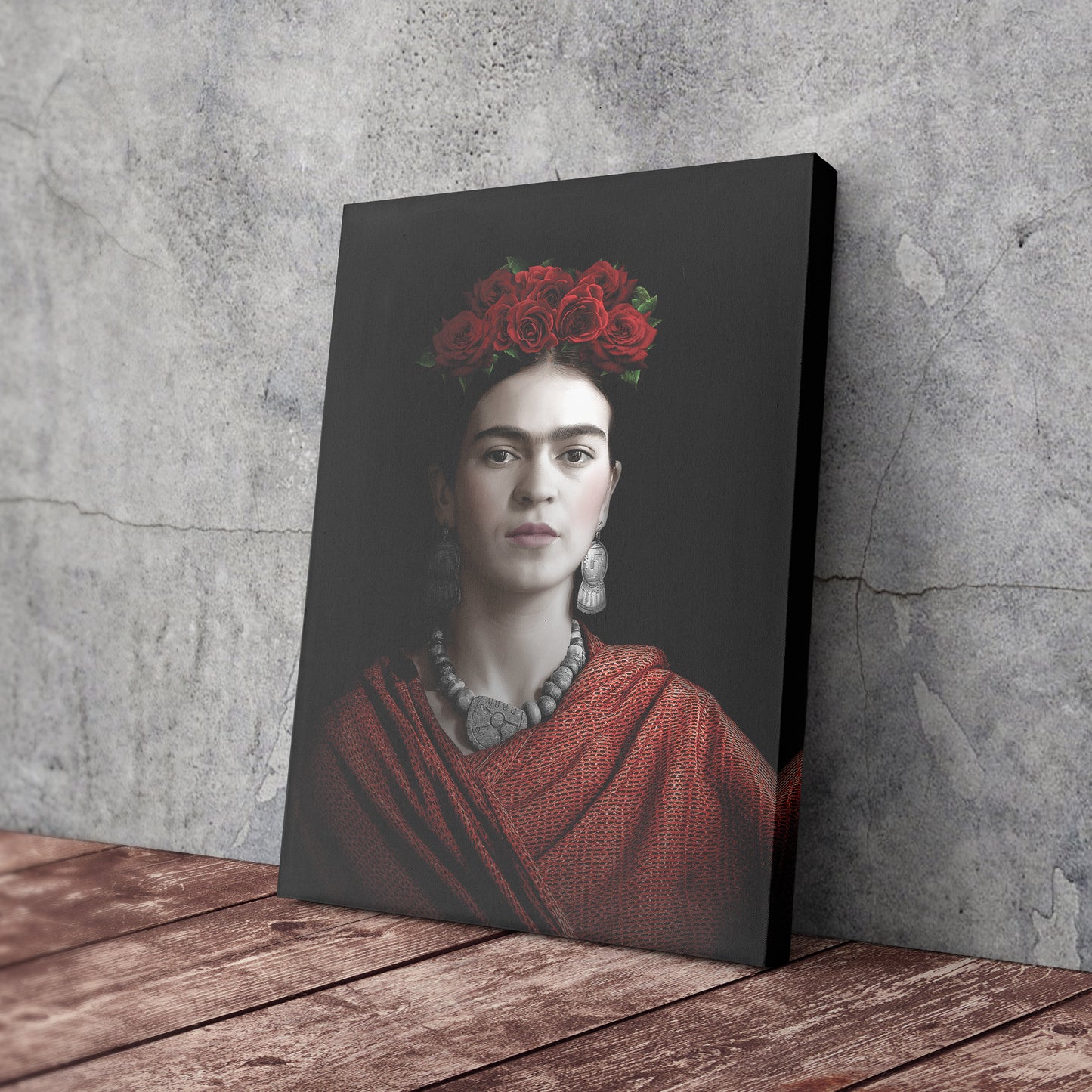 Frida Kahlo Beauty Flower Canvas Wall Art – Artistic Portrait Print