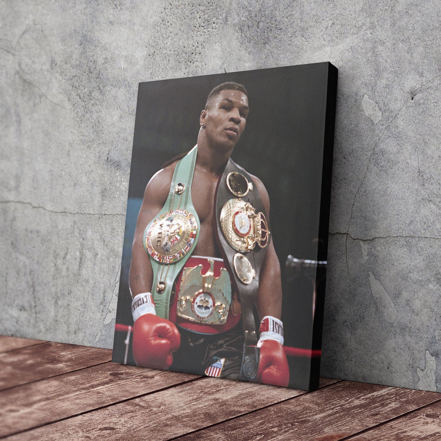 Mike Tyson with Belts Canvas Wall Art – Boxing Champion Home Decor
