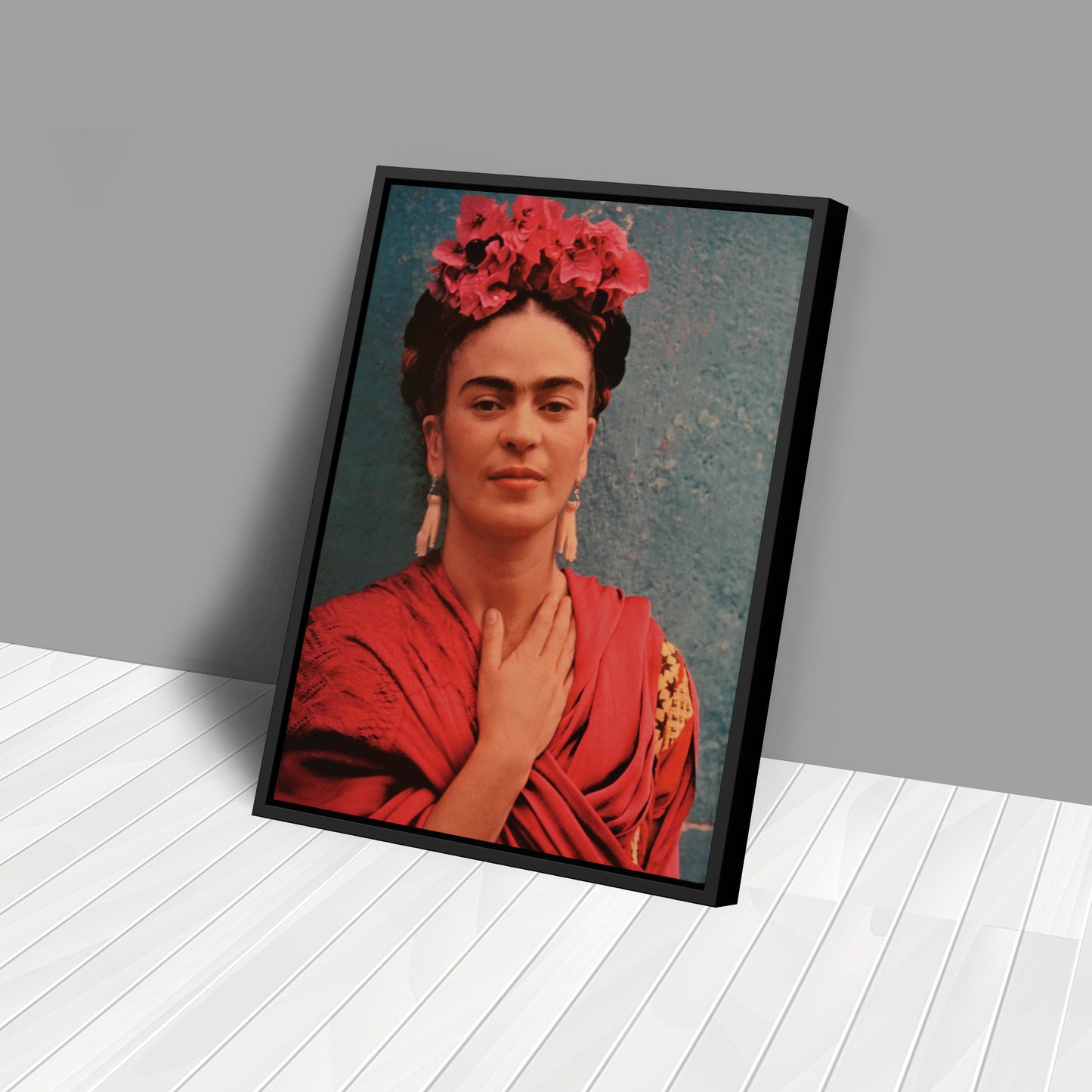 Frida Kahlo Red Dress Canvas Wall Art – Vibrant Painter's Portrait
