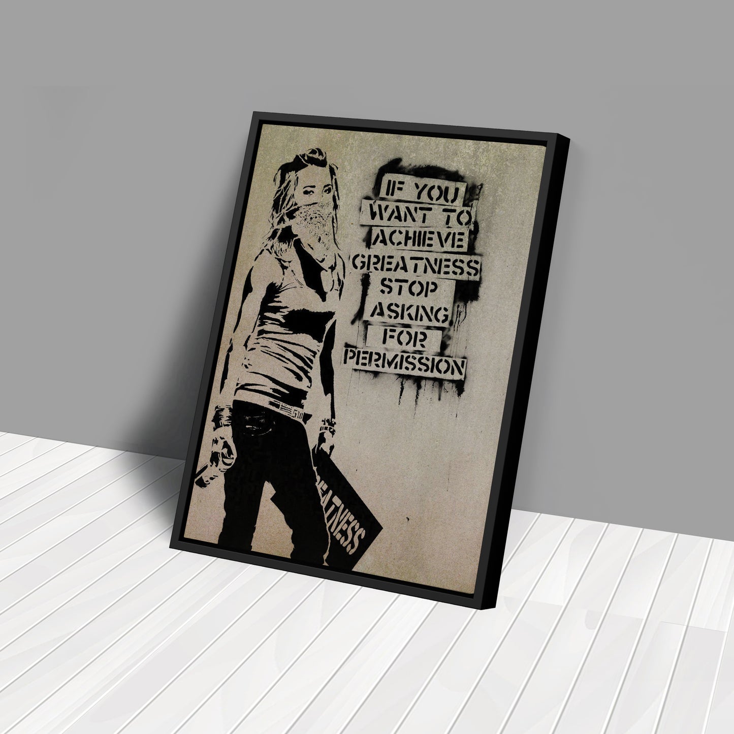 Banksy 'Girl with Quote' Canvas Print - Framed Wall Art