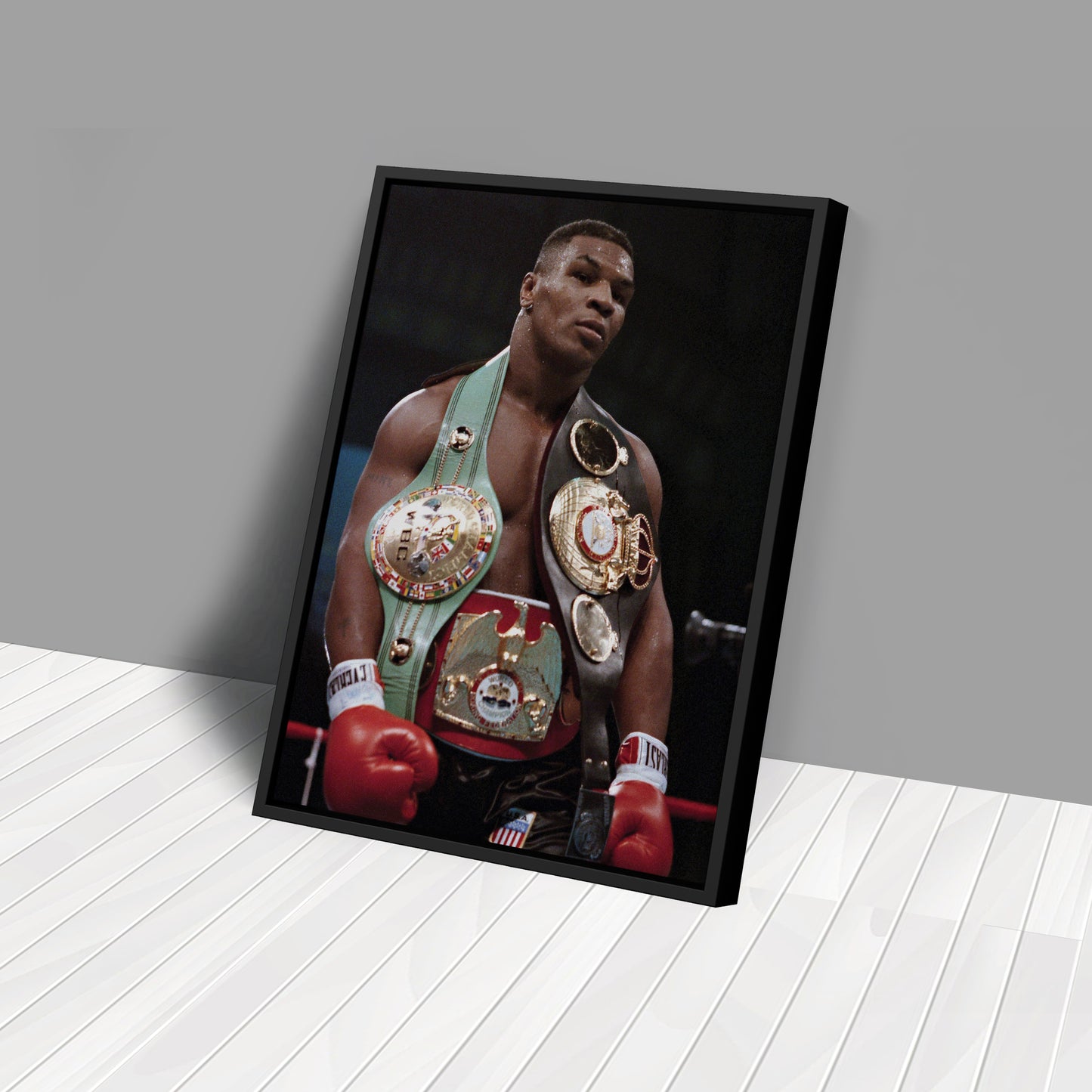 Mike Tyson with Belts Canvas Wall Art – Boxing Champion Home Decor