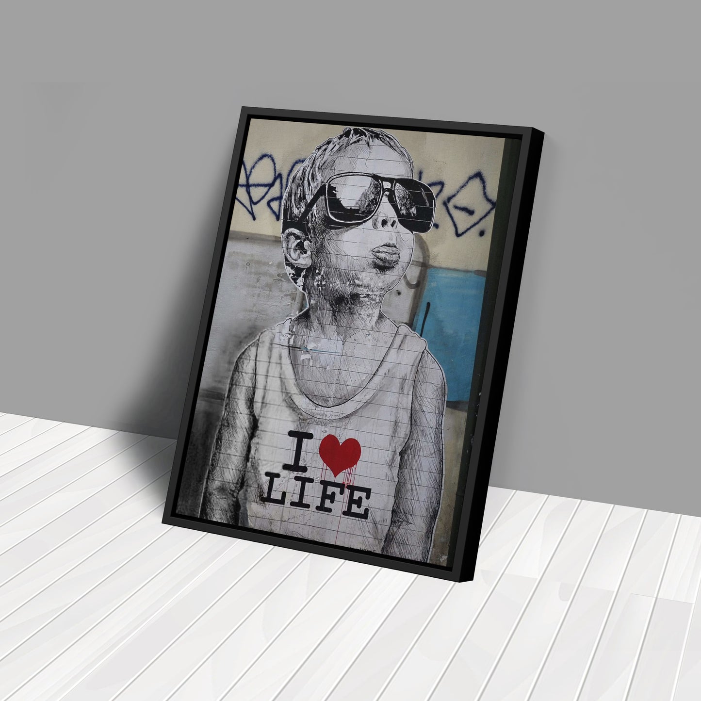 Banksy 'I Love Life' Canvas Print - Framed Wall Art
