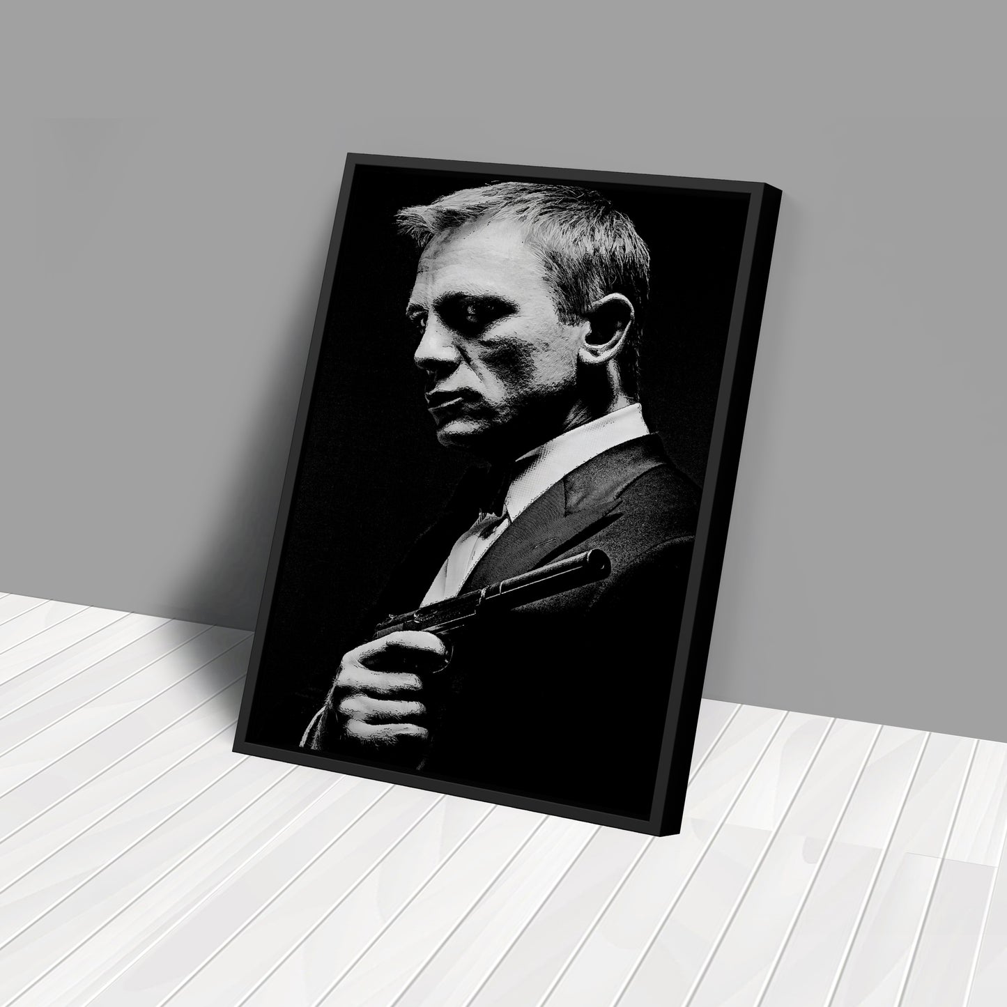 James Bond Black and White Painting Canvas Wall Art – Timeless Spy Decor
