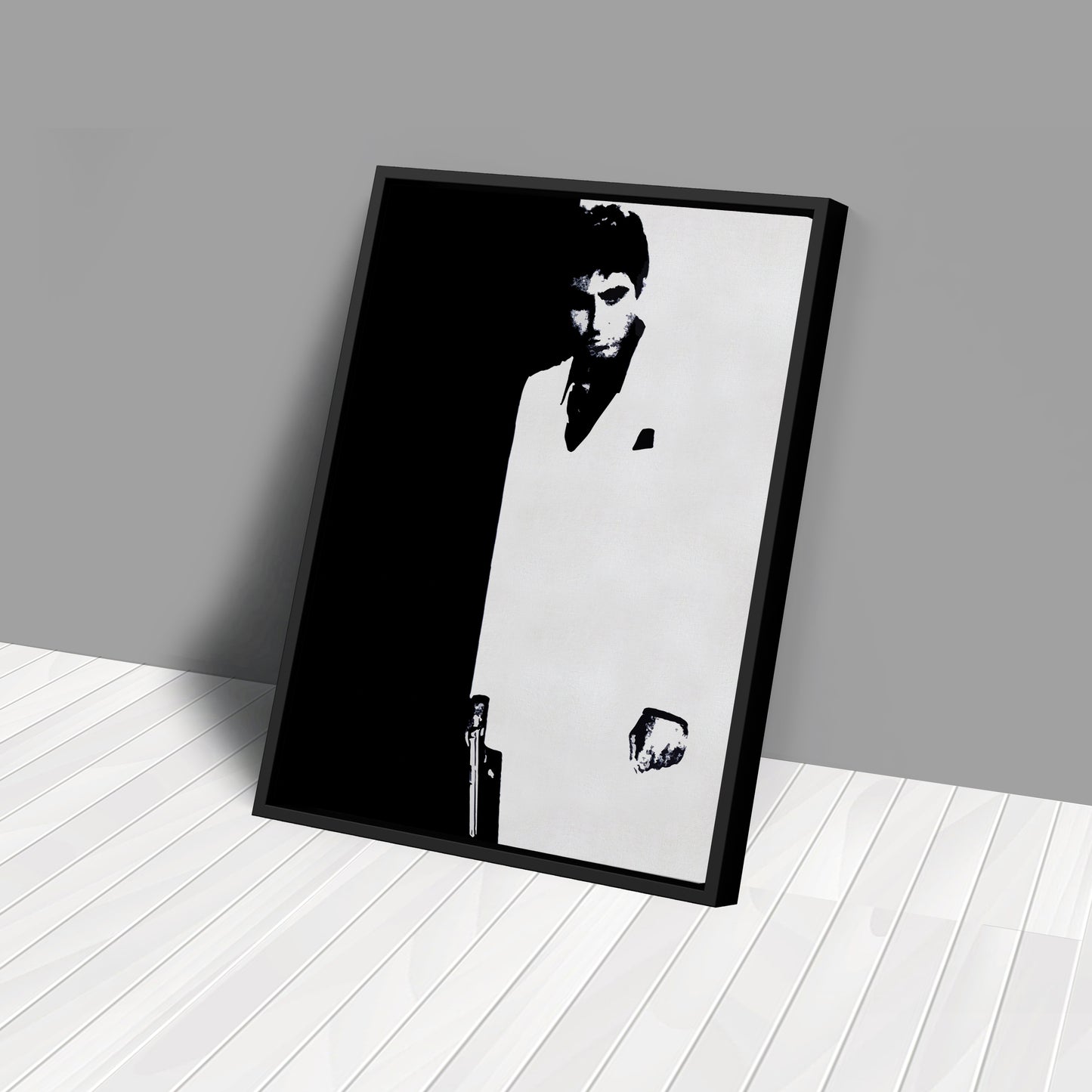 Scarface Al Pacino Black and White Canvas Art – Gangster Film Legend Decor
