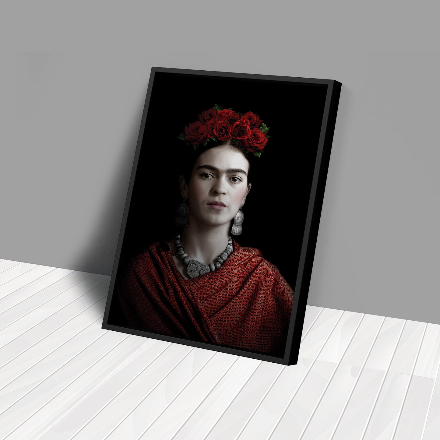 Frida Kahlo Beauty Flower Canvas Wall Art – Artistic Portrait Print