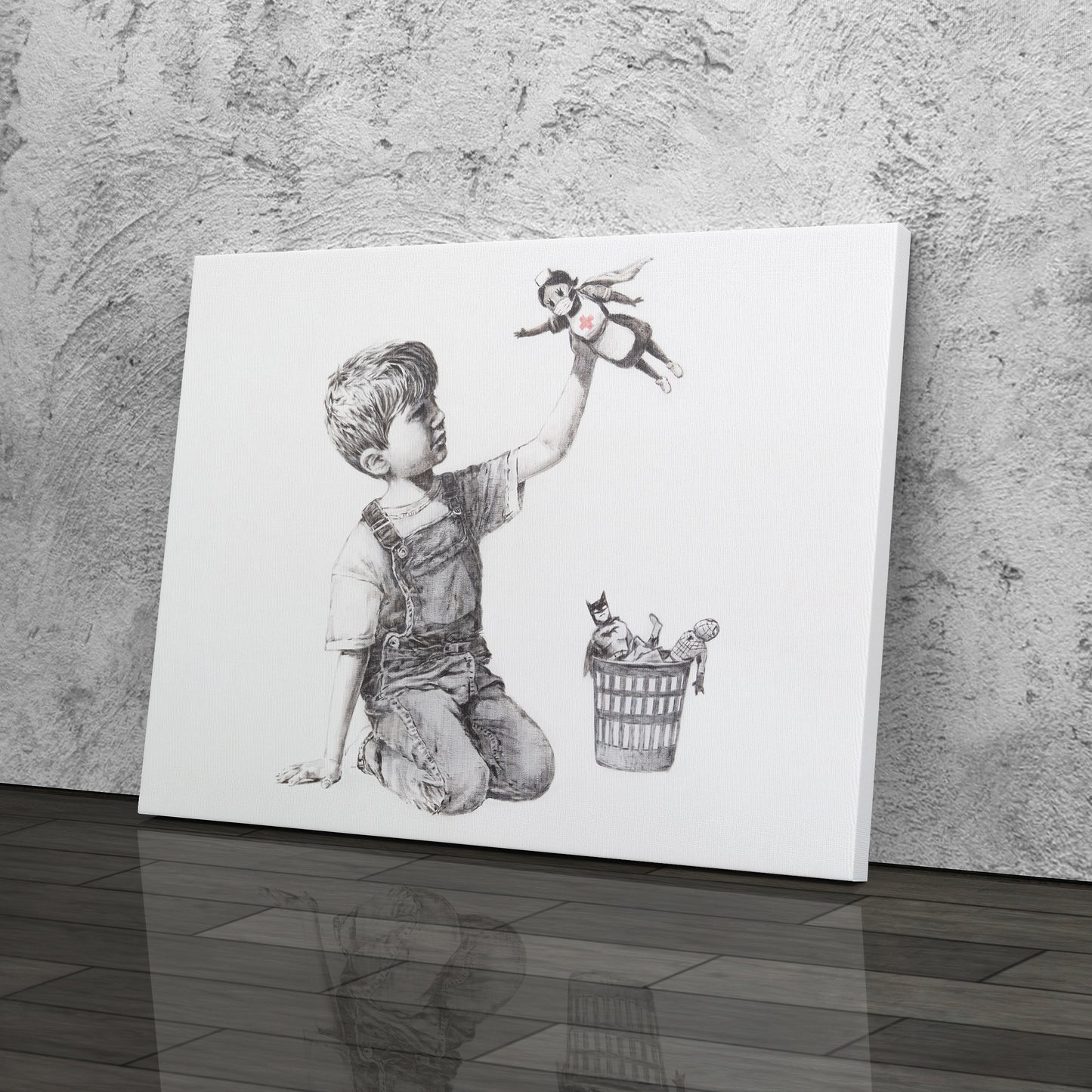 Banksy 'Boy with Superhero Doll' Canvas Print - Framed Wall Art