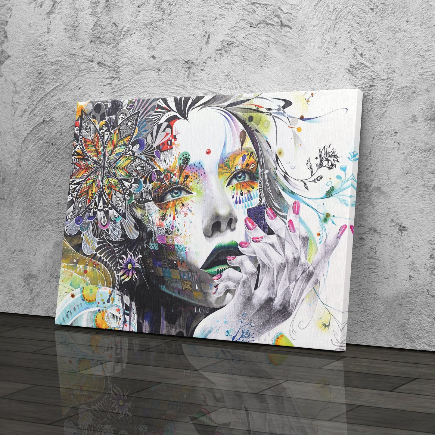 Abstract Painting of Girl with Flowers - Canvas Wall Art Decor