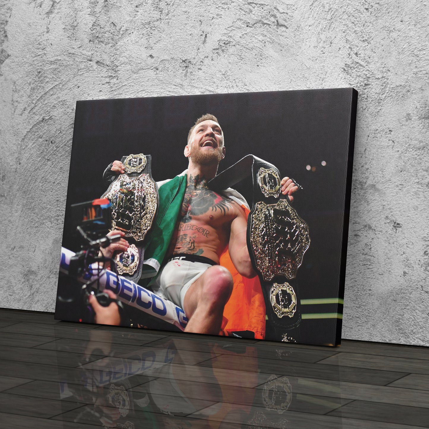 Conor McGregor Celebrating with Belts Canvas Wall Art Decor - UFC Victory Poster